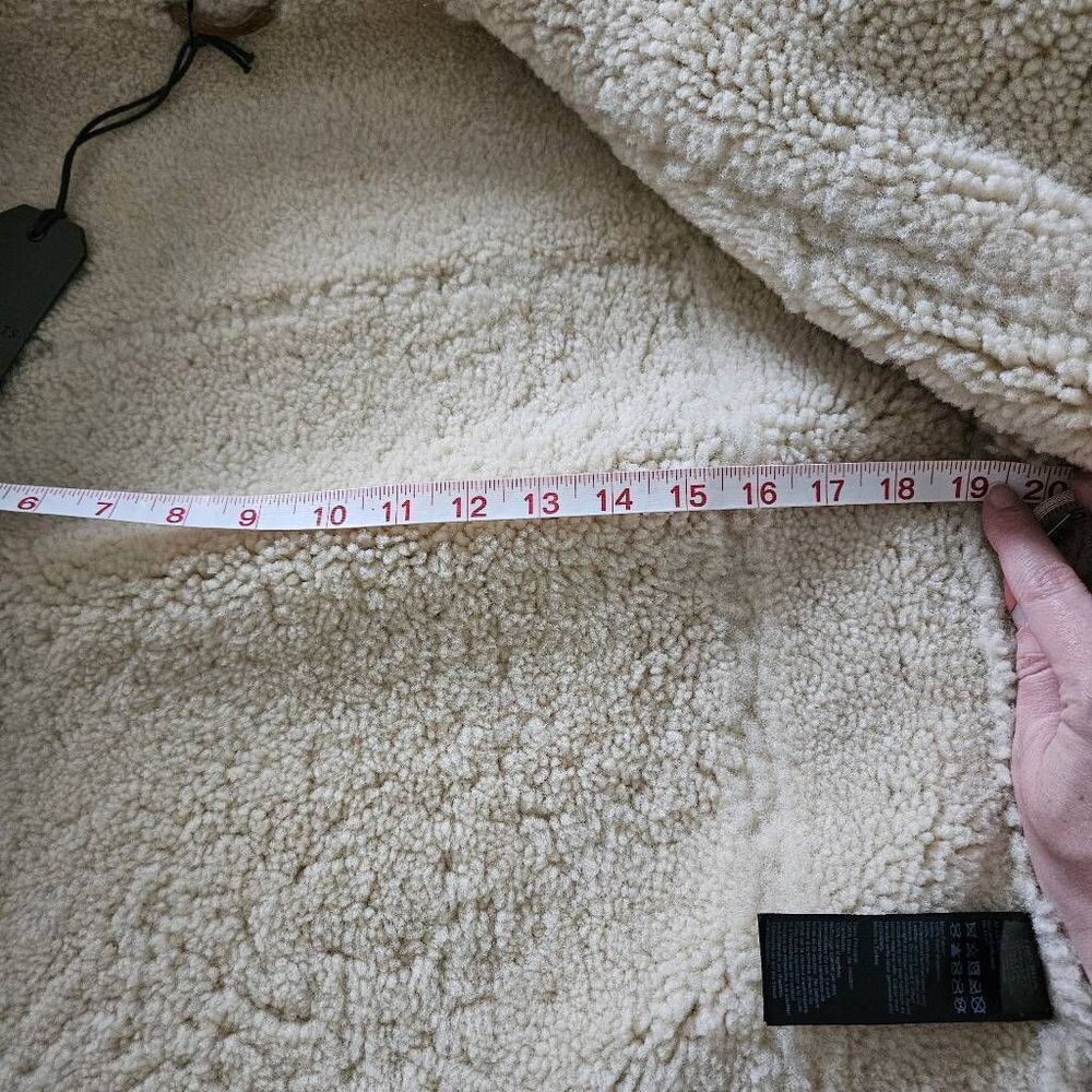 AllSaints Rei Shearling Suede Leather Moto Jacket Size Small in Sand Brown/Ecru - Picture 8 of 11